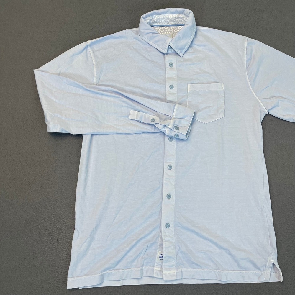 Reworn Mens Light Blue 100% Cotton Jersey Long Sleeve Button Down Shirt Size Med